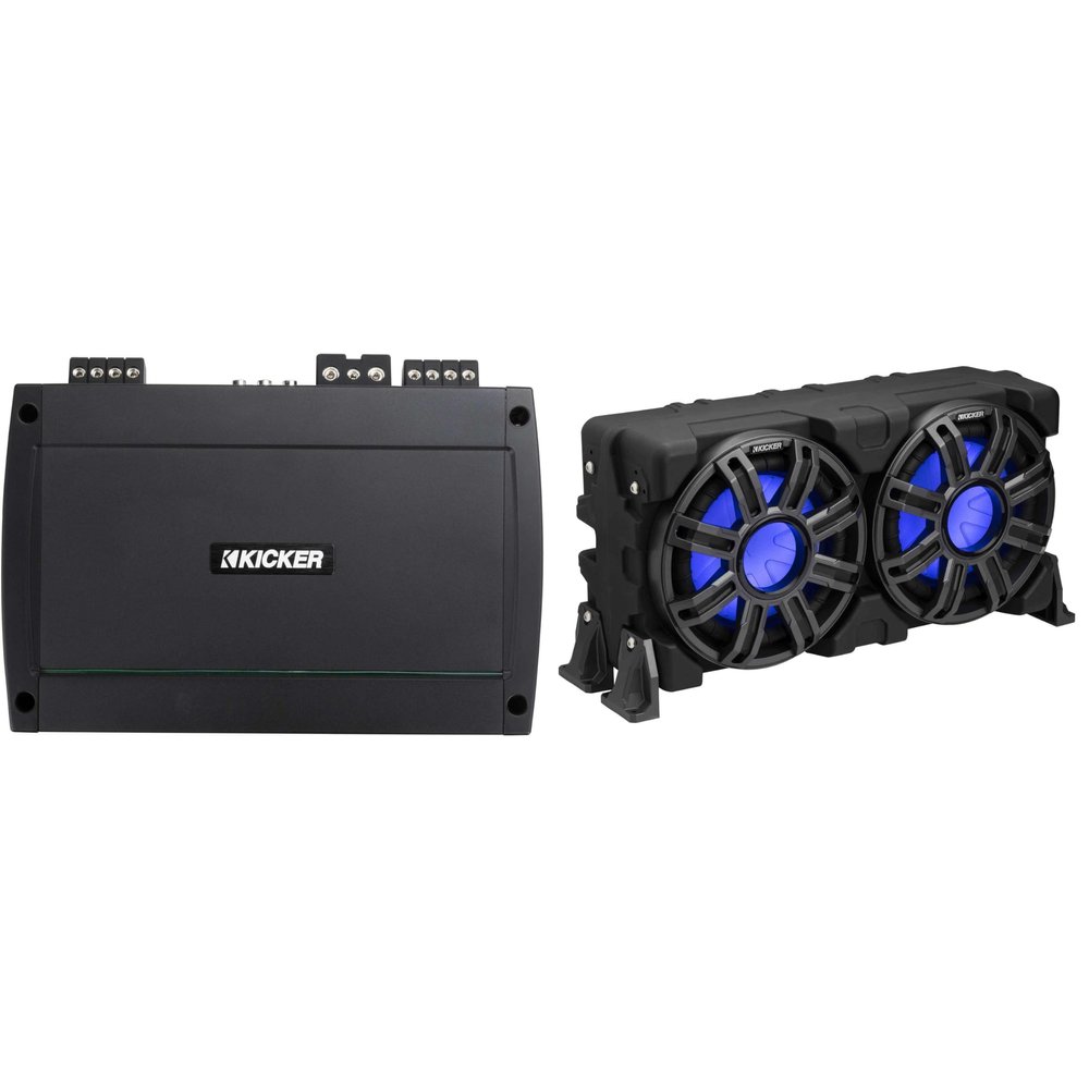 KICKER 51MWLE104 - MWE 10-Inch Loaded Premium Marine Sub Encl w/Passive Radiator 4ohm & 48KXMA8004 Marine Amp Bundle