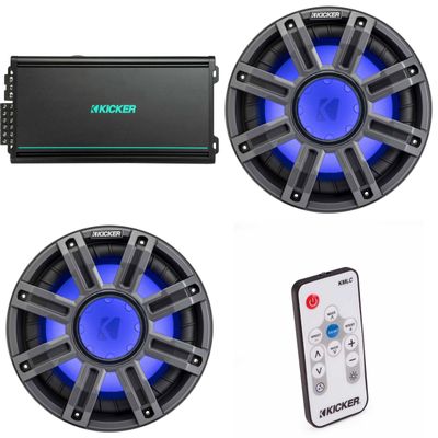 Kicker (2) 51MWF104 - MWF 10-Inch Premium Marine Subwoofer (Free-air) 4-ohm & 48KMA6006 Marine Amp Bundle (Includes LED Remote)