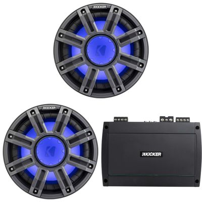 KICKER 51MWE104 10 in 2-Subwoofer Enclosure 48KXMA8004 Amp Bundle