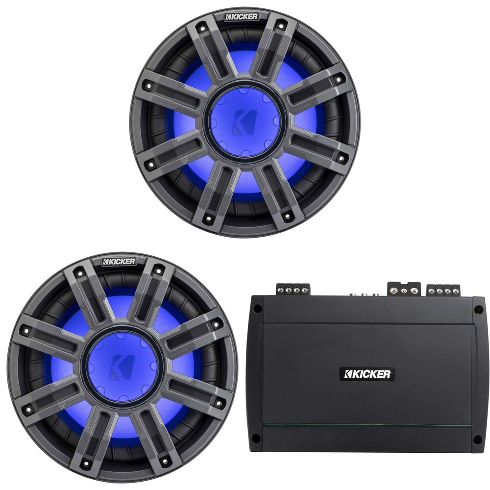 KICKER 51MWE104 10 in 2-Subwoofer Enclosure 48KXMA8004 Amp Bundle
