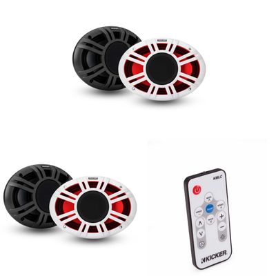 Kicker (2) 48KMXL69 6x9 4-Ohm RGB-LED KMXL Horn-Loaded Marine Coaxial Speakers, Pairs w/LED Remote