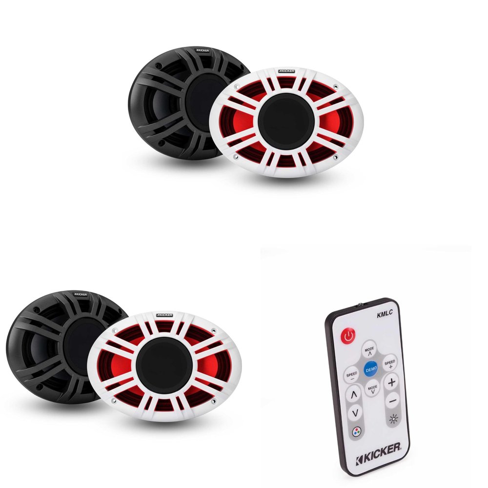 Kicker (2) 48KMXL69 6x9 4-Ohm RGB-LED KMXL Horn-Loaded Marine Coaxial Speakers, Pairs w/LED Remote