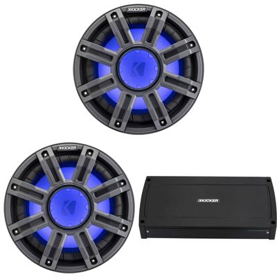 Kicker (2) 51MWF104 - MWF 10-Inch Premium Marine Subwoofer (Free-air) 4-ohm & 48KXMA8008 Marine Amp Bundle