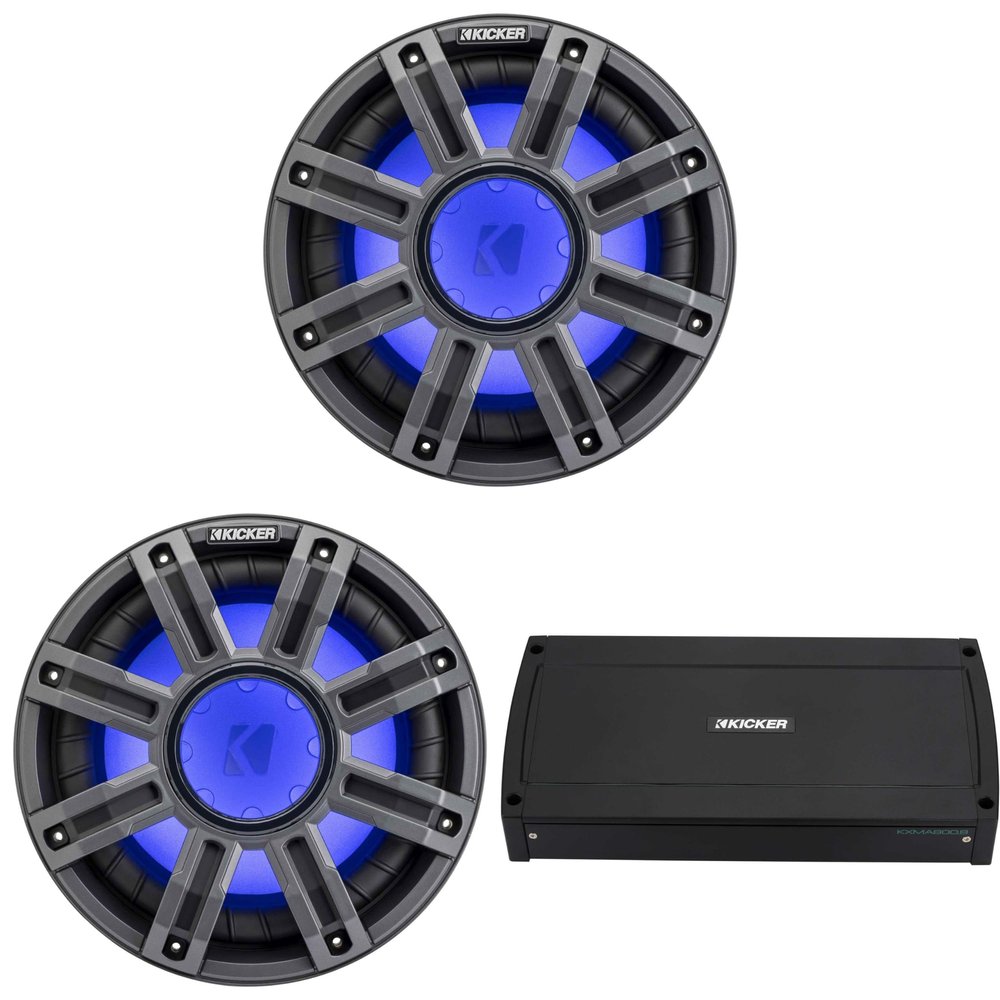 Kicker (2) 51MWF104 - MWF 10-Inch Premium Marine Subwoofer (Free-air) 4-ohm & 48KXMA8008 Marine Amp Bundle