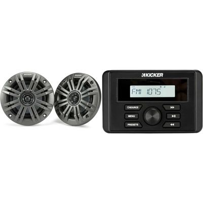 Kicker 46KMC3 Marine Gauge-Style Source & 45KM44 4" Marine Speakers Bundle
