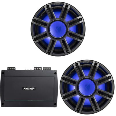 Kicker (2) 51MWE124 - MWE 12-Inch Premium Marine Subwoofer (Enclosure) 4-ohm & 48KXMA8004 Marine Amp Bundle