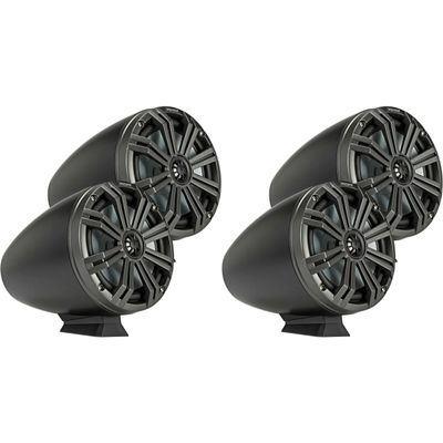 Kicker (2 Pair) KMFC8 8" Flat Mount Loaded Marine Wake Towers with 46KM84L Speakers - Charcoal Grills with Black Enclosures