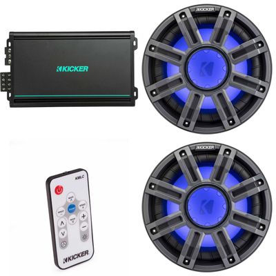 Kicker (2) 51MWE104 - MWE 10-Inch Premium Marine Subwoofer (Enclosure) 4-ohm & 48KMA6004 Marine Amp Bundle (Includes LED Remote)