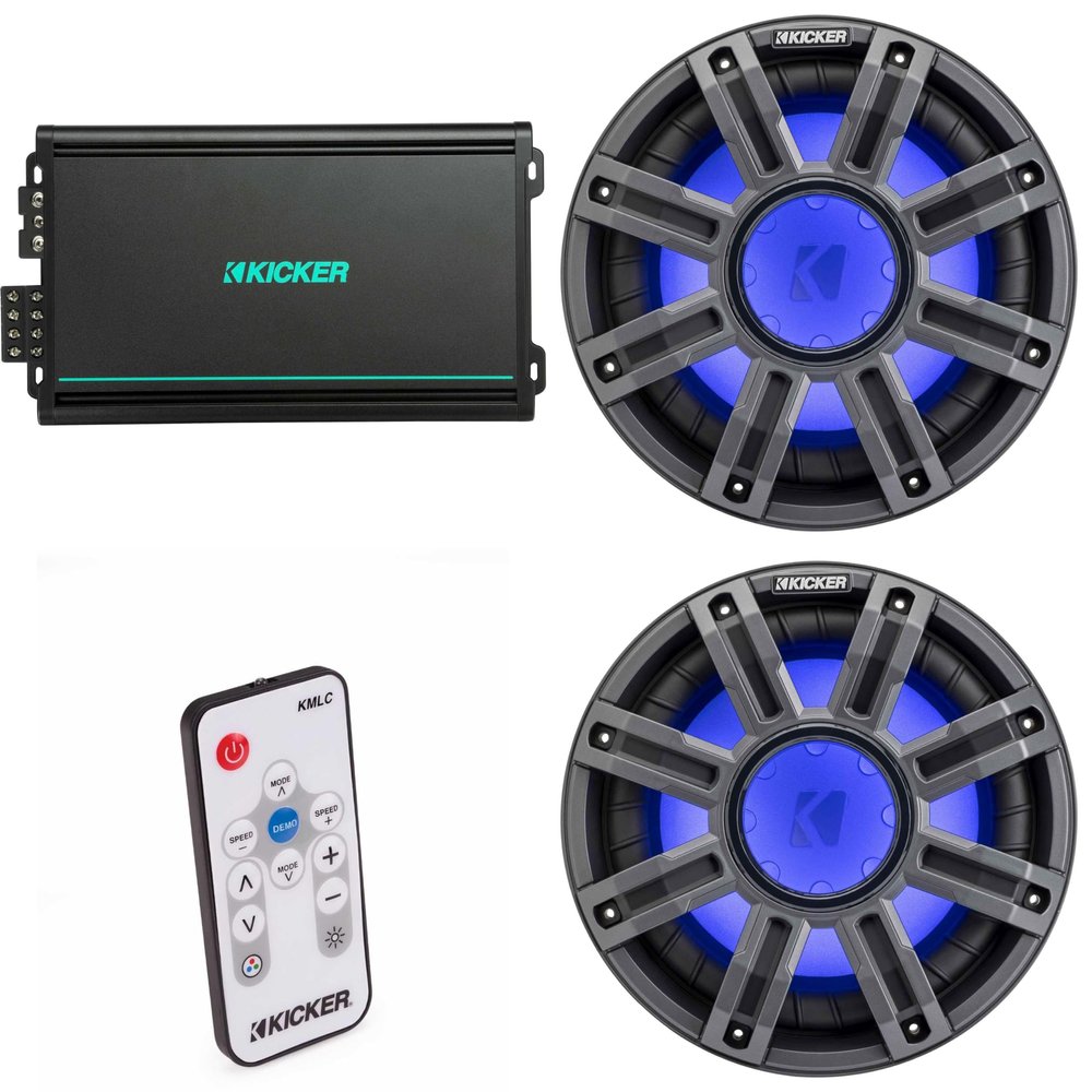 Kicker (2) 51MWE104 - MWE 10-Inch Premium Marine Subwoofer (Enclosure) 4-ohm & 48KMA6004 Marine Amp Bundle (Includes LED Remote)