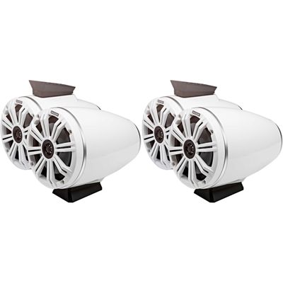 Kicker (2 Pair) KMFC65W 6.5" Flat Mount Loaded Marine Wake Towers with 46KM654L Speakers - White Grills and Enclosures