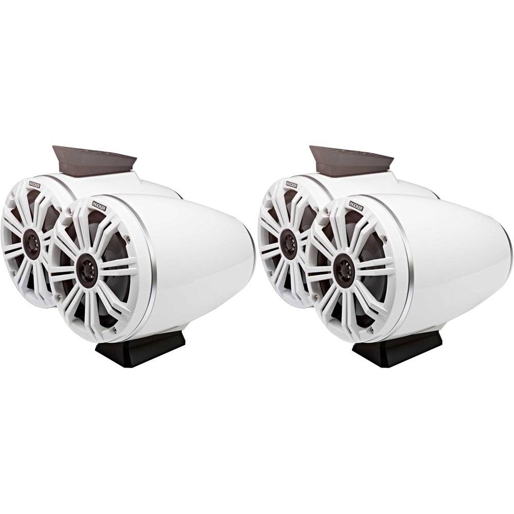 Kicker (2 Pair) KMFC65W 6.5" Flat Mount Loaded Marine Wake Towers with 46KM654L Speakers - White Grills and Enclosures