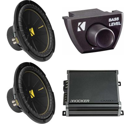Kicker (2) 50CWCD124 CompC 12" Subwoofer, Dual 4-Ohm with CXA8001 Amp Bundle (Includes Bass Knob)