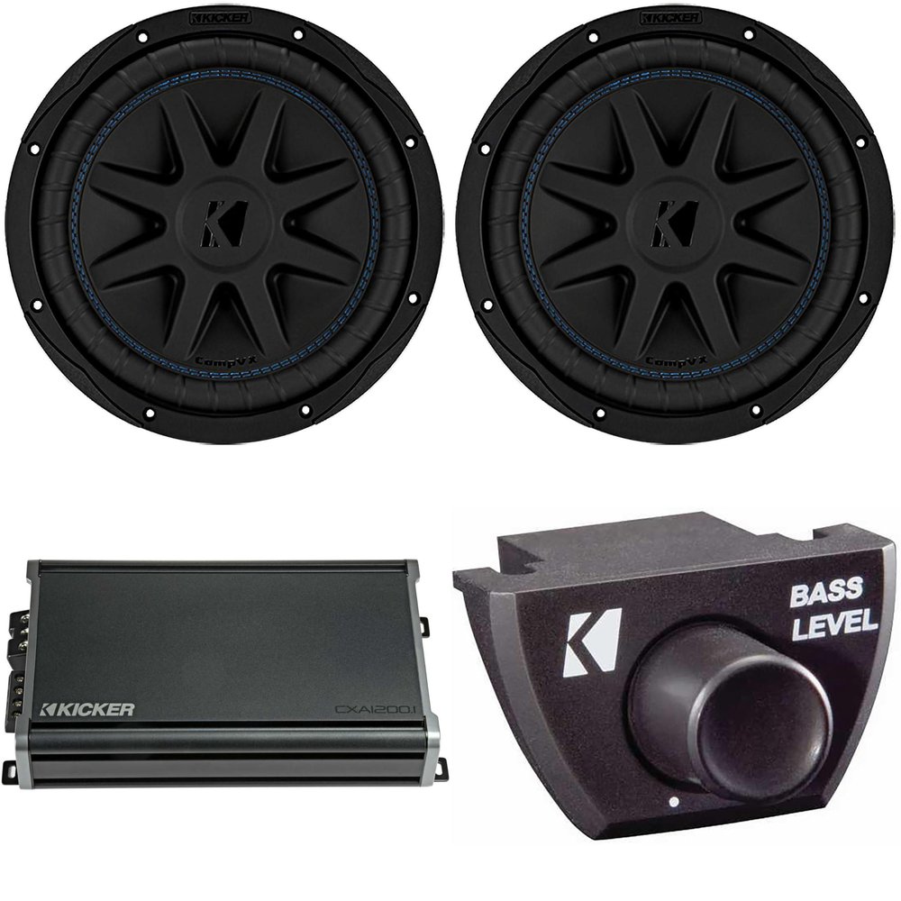 Kicker (2) 50CVX104 CompVX 10" Sub, Dual 4-Ohm & 46CXA12001 Amplifier w/Bass Knob Bundle