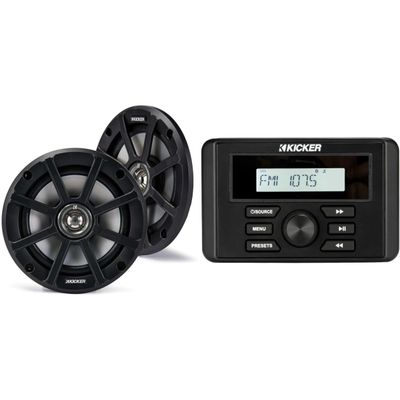 Kicker 46KMC3 Marine Gauge-Style Source & 51PSC654 6.5" Powersports Speakers Bundle