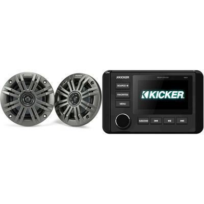 Kicker 46KMC4 Marine Gauge-Style Source & 45KM44 4" Marine Speakers Bundle
