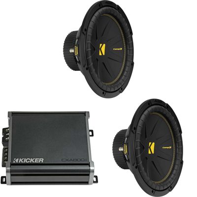 Kicker 50CWCS124 CompC 12 in 4-Ohm 2-Subwoofer CXA8001 Amp Bundle