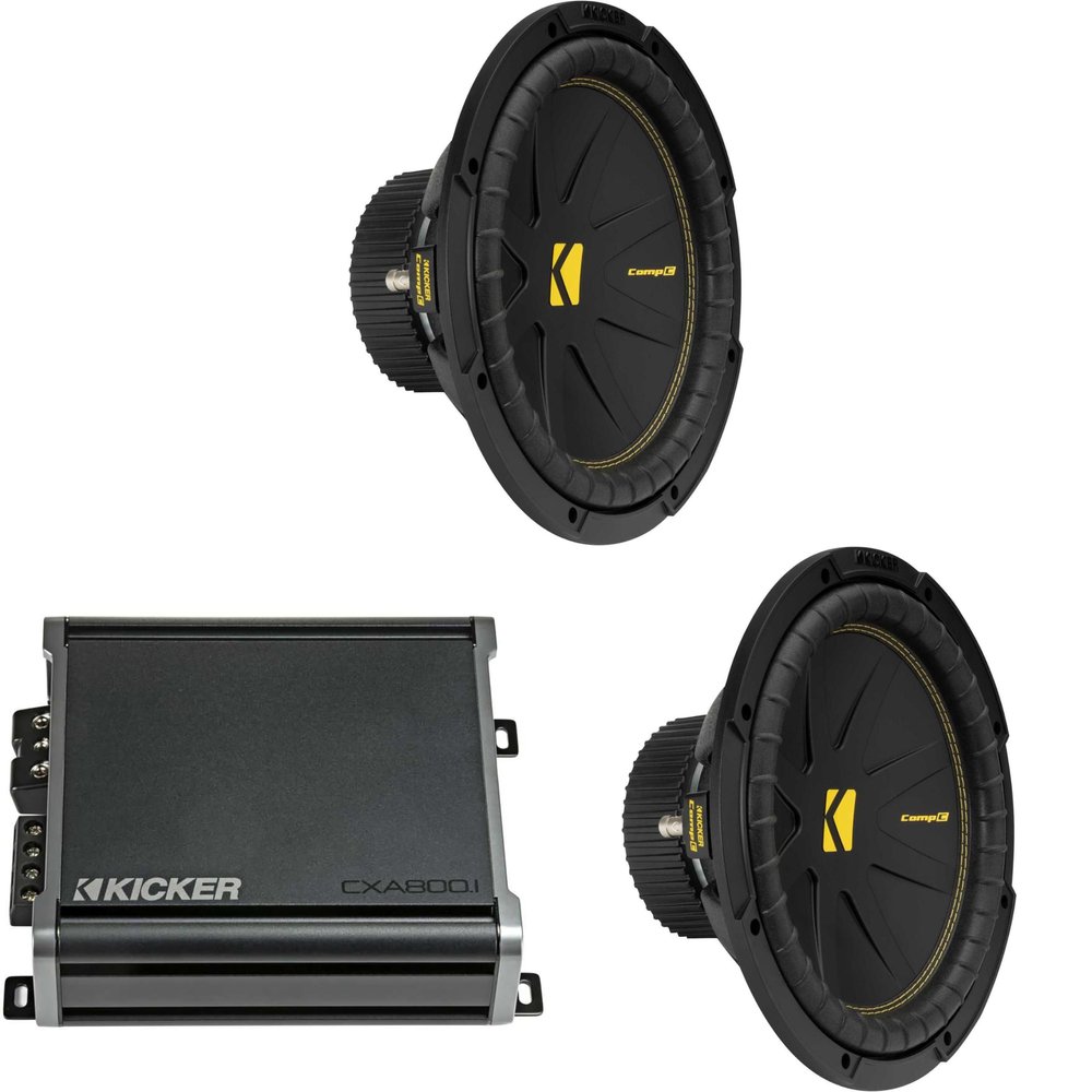 Kicker 50CWCS124 CompC 12 in 4-Ohm 2-Subwoofer CXA8001 Amp Bundle
