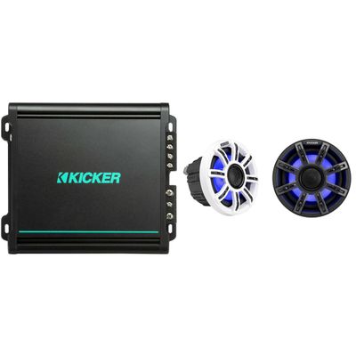 Kicker Premium Marine 6.5" Speaker and Amplifier Bundle (51MSC65 & 48KMA1502)