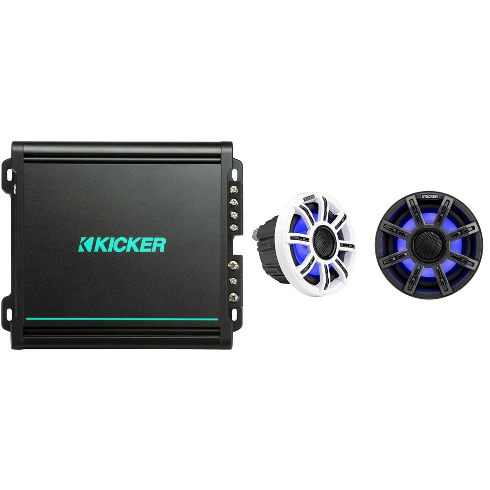 Kicker Premium Marine 6.5" Speaker and Amplifier Bundle (51MSC65 & 48KMA1502)