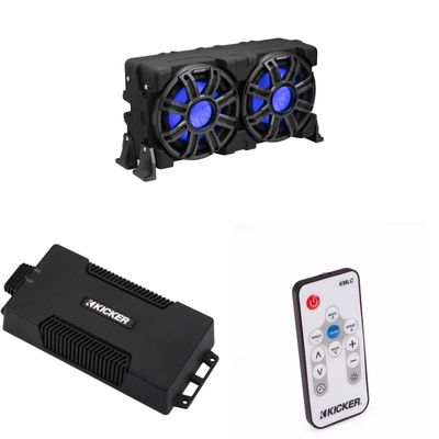Kicker 51MWLE104 - MWE 10-Inch Loaded Premium Marine Sub Encl w/Passive Radiator 4ohm & 48PXA6001 Powersports Amp Bundle (Includes LED Remote)