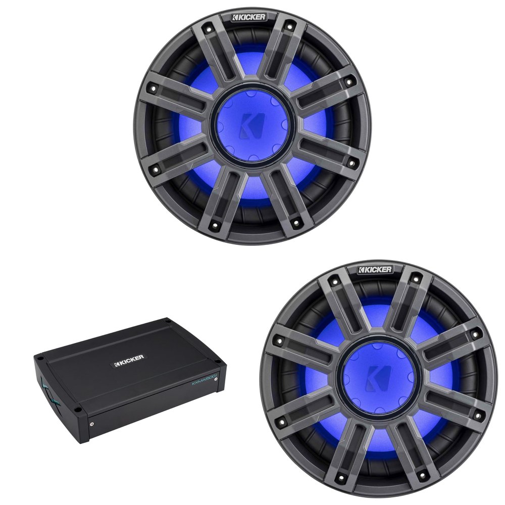 KICKER (2 51MWE104 - MWE 10-Inch Premium Marine Subwoofer (Enclosure) 4-ohm & 51KXMA15001 Marine Amp Bundle