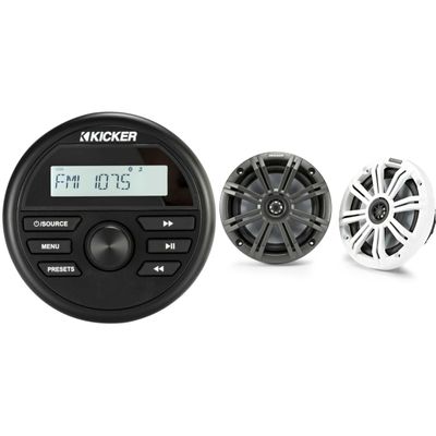 KICKER KMC2 Gauge Mount Marine Grade Receiver & 45KM654 6.5" Marine Speakers Bundle
