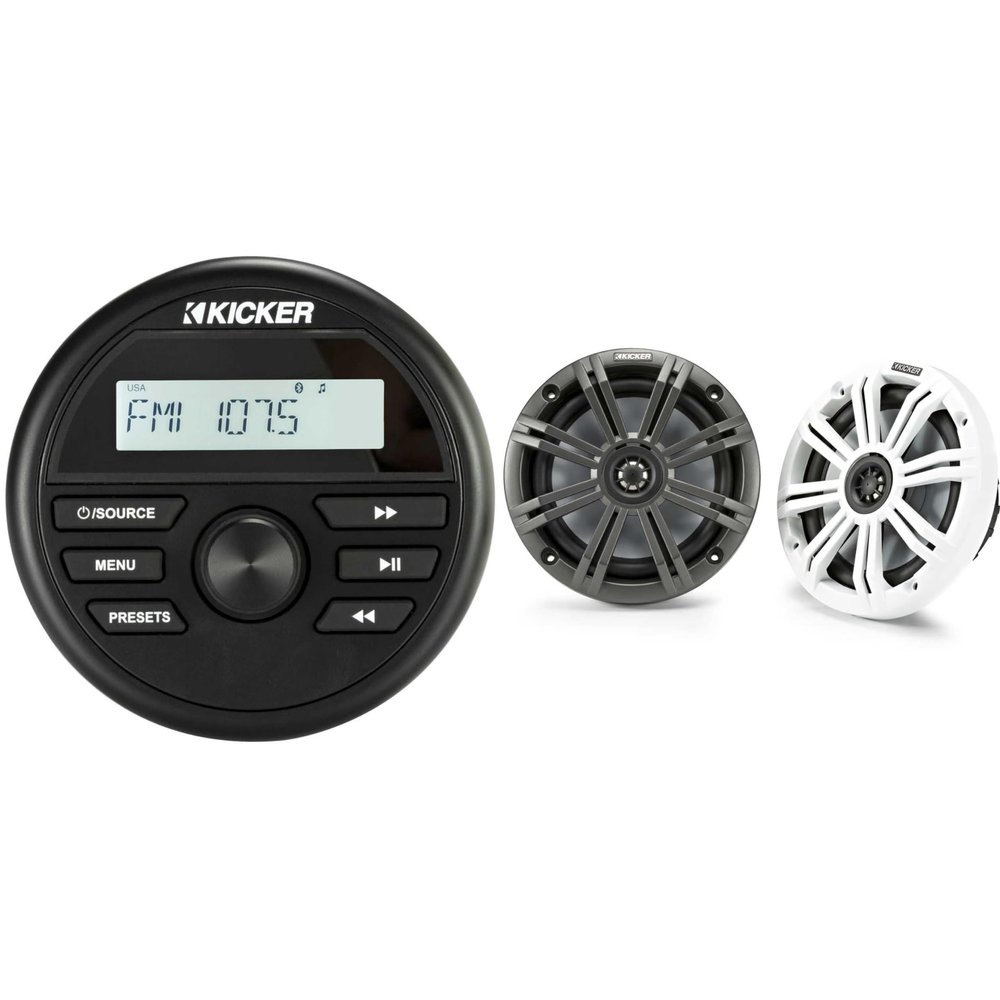 KICKER KMC2 Gauge Mount Marine Grade Receiver & 45KM654 6.5" Marine Speakers Bundle