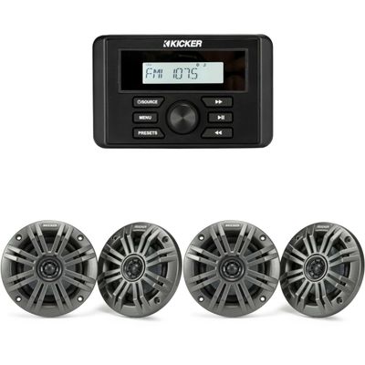 Kicker 46KMC3 Marine Gauge-Style Source & (2 Pairs) 45KM44 4" Marine Speakers Bundle
