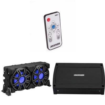 Kicker 51MWLE104 - MWE 10-Inch Loaded Premium Marine Sub Encl w/Passive Radiator 4ohm & 48KXMA5004 Marine Amp Bundle (Includes LED Remote)