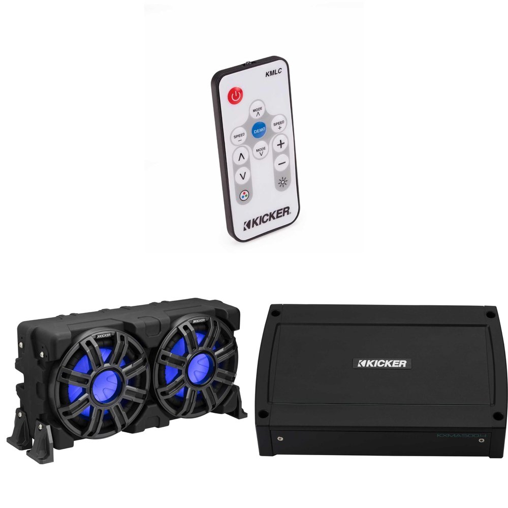 Kicker 51MWLE104 - MWE 10-Inch Loaded Premium Marine Sub Encl w/Passive Radiator 4ohm & 48KXMA5004 Marine Amp Bundle (Includes LED Remote)