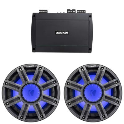 KICKER 51MWF104 10 in 2-Subwoofer Marine Amp Bundle 48KXMA8004