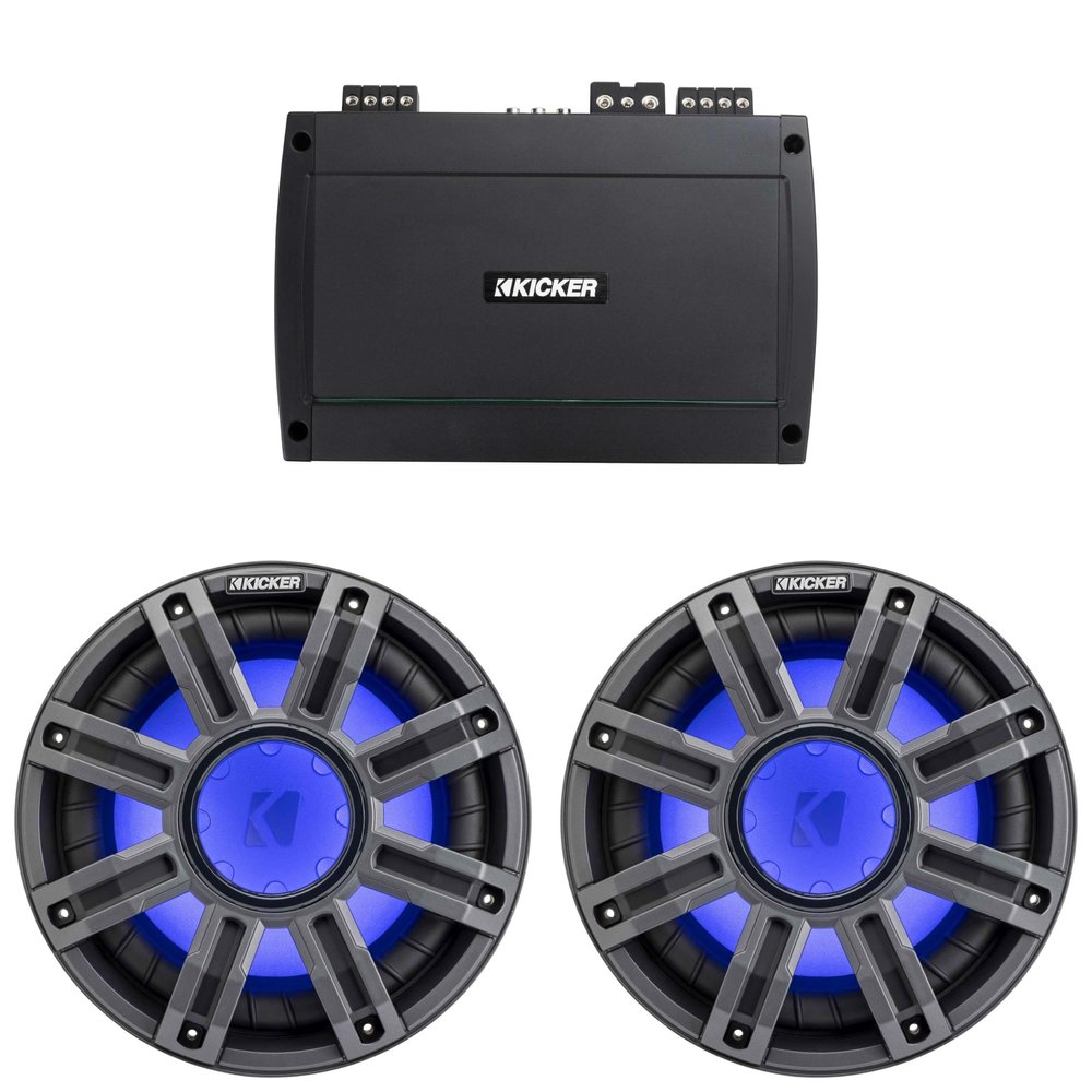 KICKER 51MWF104 10 in 2-Subwoofer Marine Amp Bundle 48KXMA8004