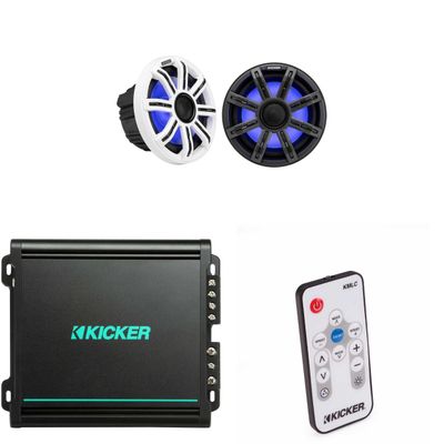 KICKER 51MSC8 8 in Marine Speaker 48KMA1502 Amp Bundle