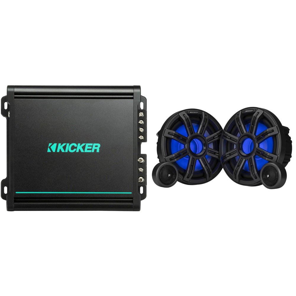 Kicker Premium Marine 8" Component Speaker and Amplifier Bundle (51MSS8 & 48KMA1502)