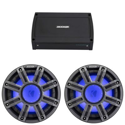Kicker (2) 51MWF104 - MWF 10-Inch Premium Marine Subwoofer (Free-air) 4-ohm & 48KXMA12002 Marine Amp Bundle