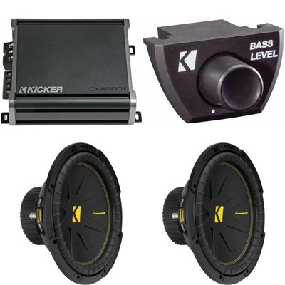 Kicker (2) 50CWCS124 CompC 12" Subwoofer, Single 4-Ohm with CXA8001 Amp Bundle (Includes Bass Knob)
