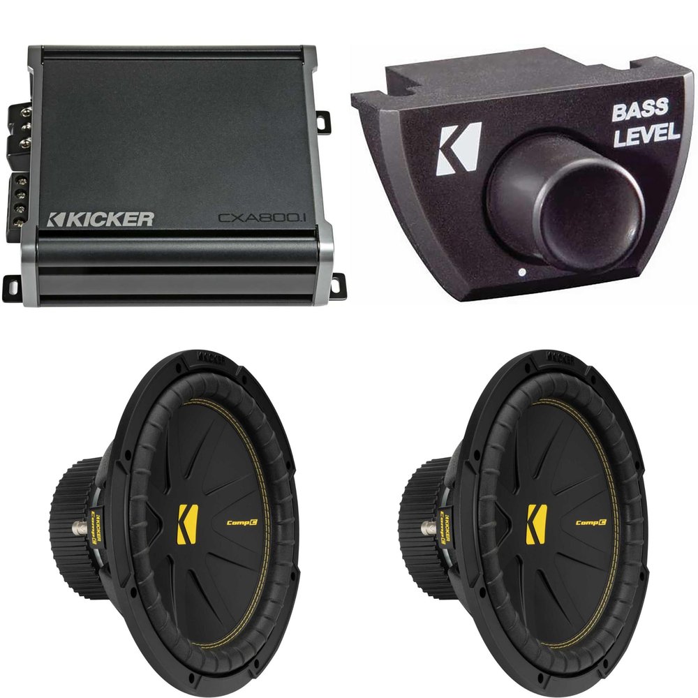 Kicker (2) 50CWCS124 CompC 12" Subwoofer, Single 4-Ohm with CXA8001 Amp Bundle (Includes Bass Knob)