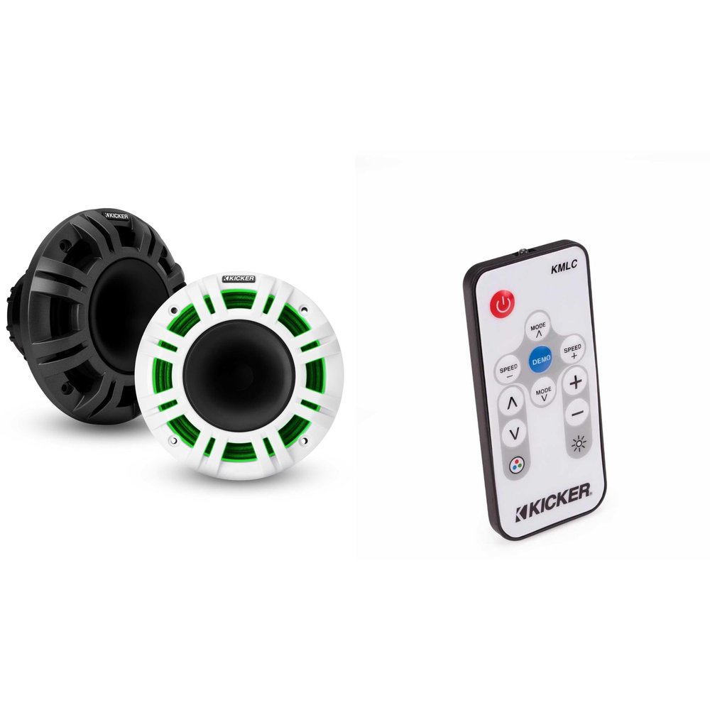 KICKER 48KMXL65 6.5" 4-Ohm RGB-LED KMXL Horn-Loaded Marine Coaxial Speakers, Pair w/LED Remote