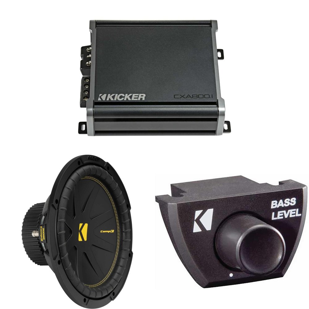 Kicker 50CWCS124 CompC 12" Subwoofer, Single 4-Ohm with CXA8001 Amp Bundle (Includes Bass Knob)