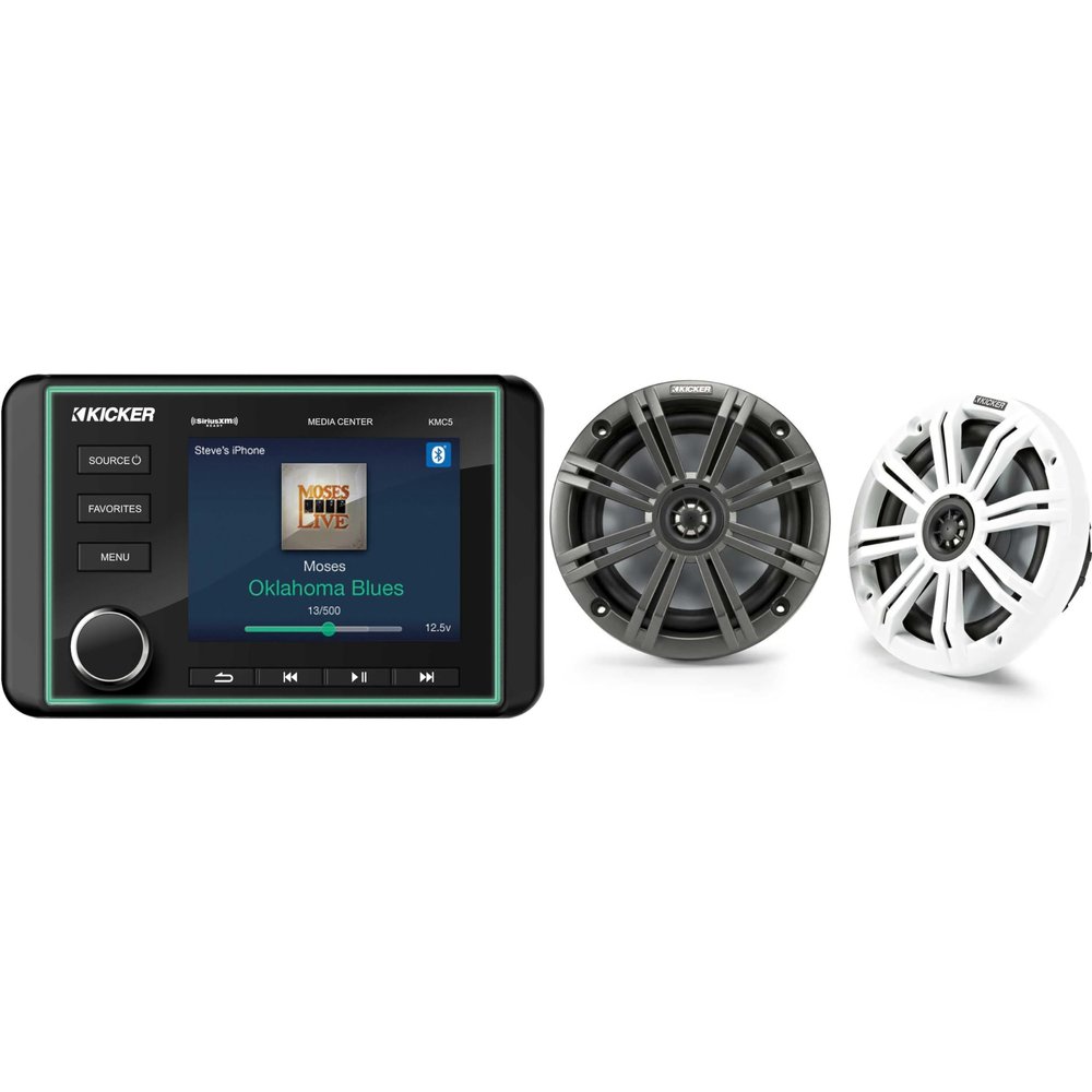 KICKER 46KMC5 Premium Marine Gauge-Style Source & 45KM654 6.5" Marine Speakers Bundle