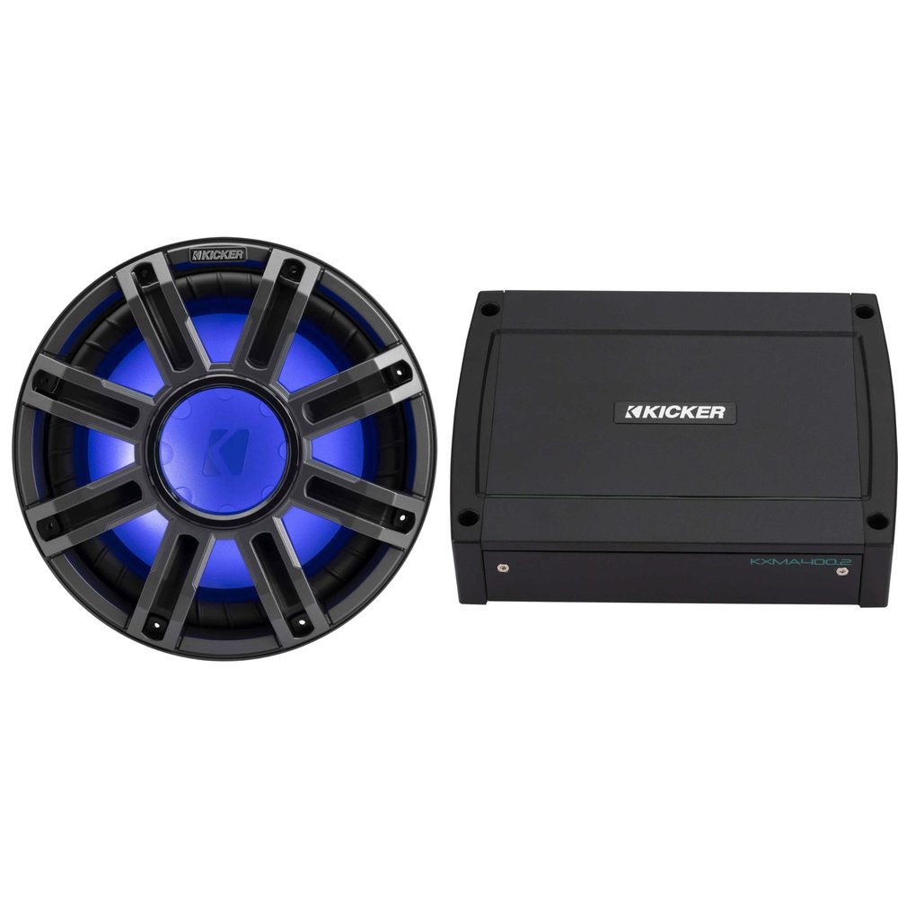 KICKER 51MWE124 - MWE 12-Inch Premium Marine Subwoofer (Enclosure) 4-ohm & 48KXMA4002 Marine Amp Bundle
