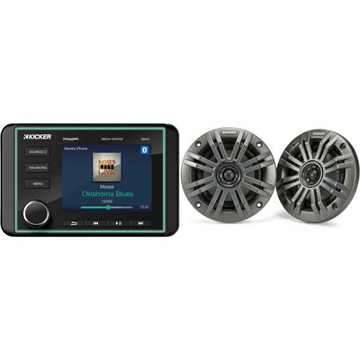 Kicker 46KMC5 Premium Marine Gauge-Style Source & 45KM44 4" Marine Speakers Bundle