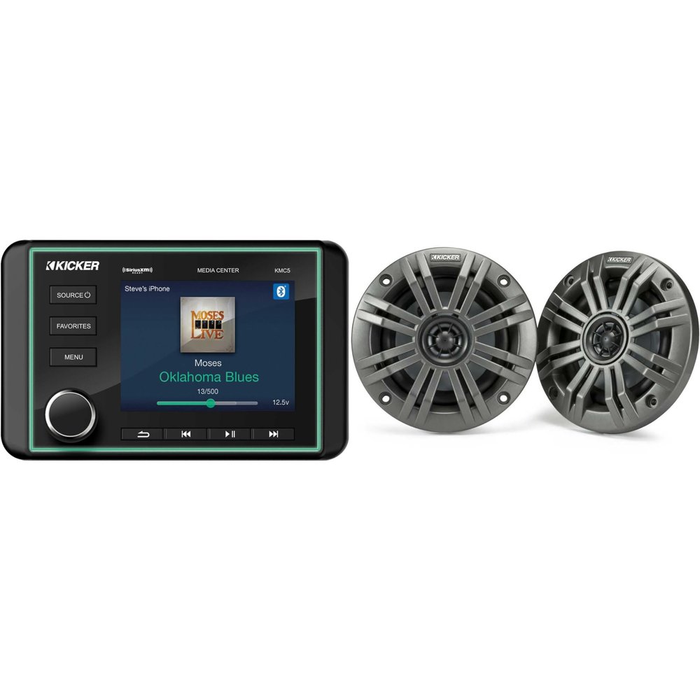 Kicker 46KMC5 Premium Marine Gauge-Style Source & 45KM44 4" Marine Speakers Bundle
