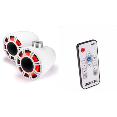 Kicker 47KMFC11W 11" White Horn-Loaded Tower Speakers with Flat-Mount Tower Adapters (Includes LED Remote)