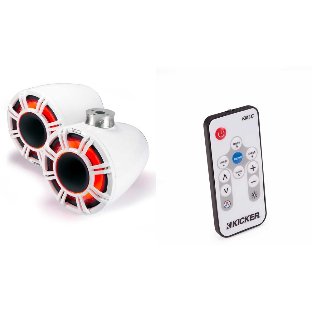 Kicker 47KMFC11W 11" White Horn-Loaded Tower Speakers with Flat-Mount Tower Adapters (Includes LED Remote)