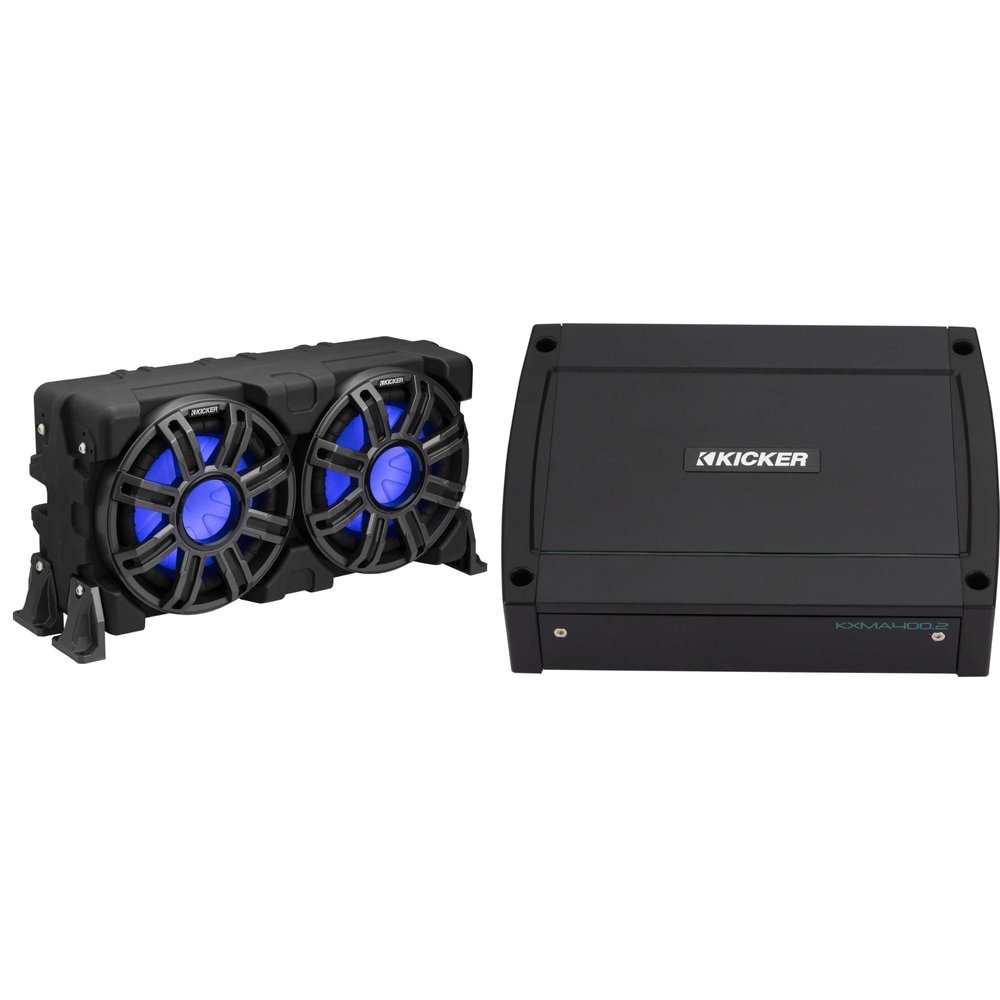 KICKER 51MWLE104 - MWE 10-Inch Loaded Premium Marine Sub Encl w/Passive Radiator 4ohm & 48KXMA4002 Marine Amp Bundle