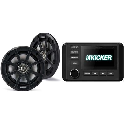 Kicker 46KMC4 Marine Gauge-Style Source & 51PSC654 6.5" Powersports Speakers Bundle