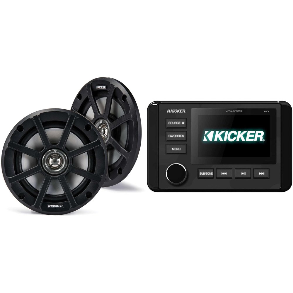 Kicker 46KMC4 Marine Gauge-Style Source & 51PSC654 6.5" Powersports Speakers Bundle