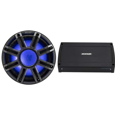 KICKER 51MWF124 12 in Marine Subwoofer 48KXMA9005 Amp Bundle