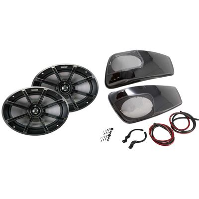 KICKER 46HDBLVB Vivid Black Bag Lids, Pair & 6x9 Inch PS-Series Powersports Speakers 40PS692 2-Ohm Compatible with 2014-Up Harley Davidson